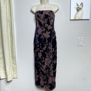Lulu’s Strapless Navy Buy You Flowers Floral Velvet Dress Size Large NWT